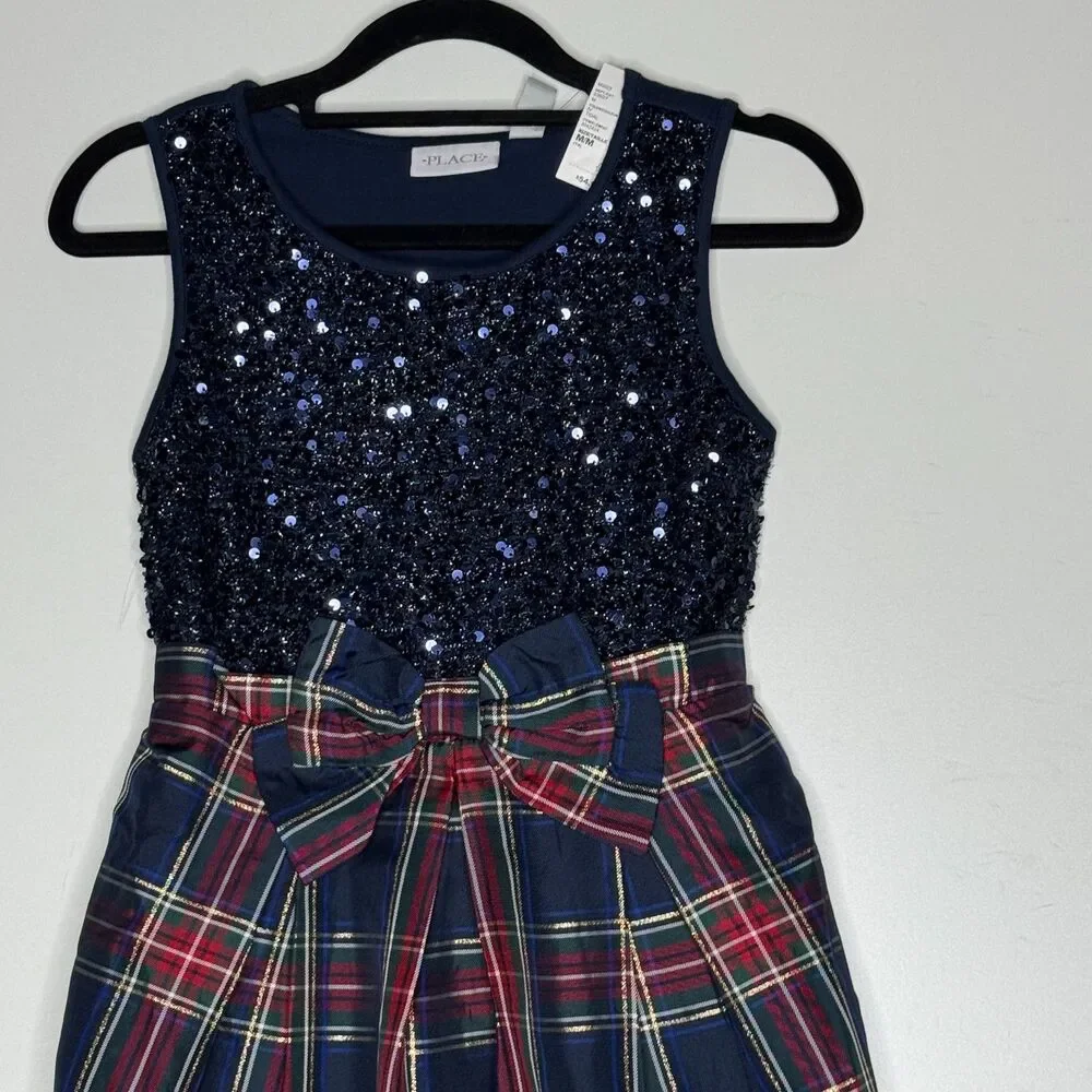 NEW The Children’s Place Matching Family Sequin Plaid Dress Girls Size 7/8 M
